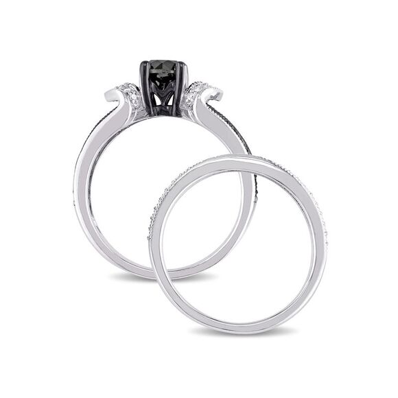 1.12 Carat (ctw) Black Diamond Engagement Ring and Wedding Band Set Sterling - Picture 3 of 5